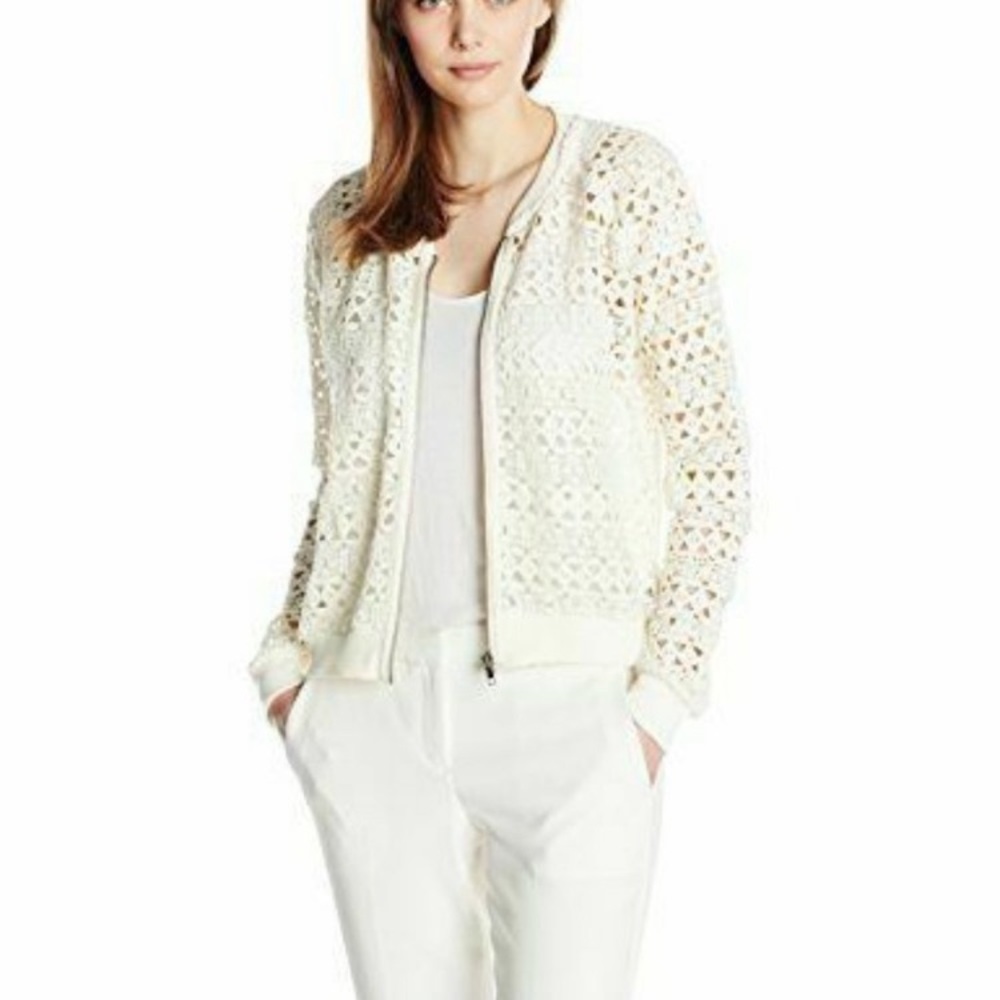Jack by BB Dakota Ivory Manuel lace crochet zip up